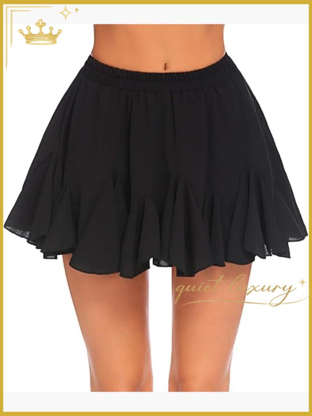 Pleated Skater Skirt High Waisted Flared Mini with Ruffles Casual Wear